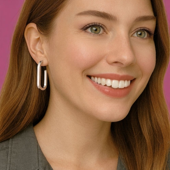 🆕 Bold & Minimalist 18K White Gold Plated Stainless Steel U-Shape Earrings - Picture 4 of 12